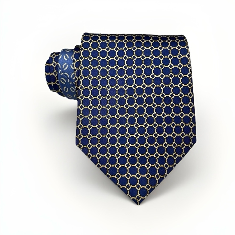 Tommy Hilfiger 100% Silk Designer Tie Blue Geometric Preppy Necktie US-Made‎